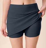 Women's & Girl's Solid High Waist Flared Skater Short Mini Skirt with Shorts