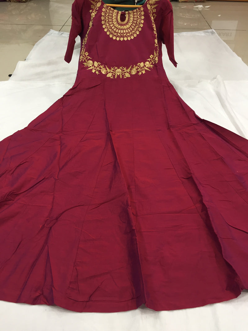 Leeva Silk Embroidery Anarkali Kurti Claf-Long Short Sleeve Kurti for Woman