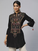 Cotton Embroidery Work Kurti 3/4 Sleeve Straight Kurta for Women Trendmalls