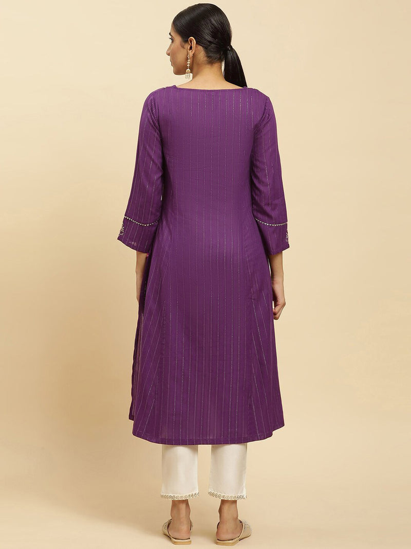 Cotton Embroidery Kurti 3/4 Sleeve Calf Length Stright Kurti for Women
