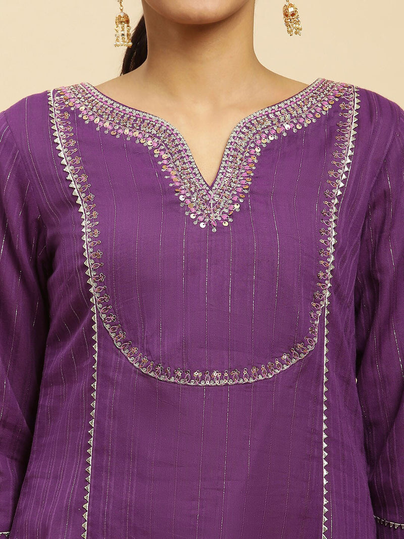 Cotton Embroidery Kurti 3/4 Sleeve Calf Length Stright Kurti for Women