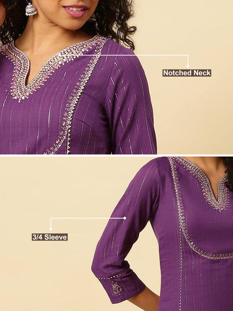 Cotton Embroidery Kurti 3/4 Sleeve Calf Length Stright Kurti for Women