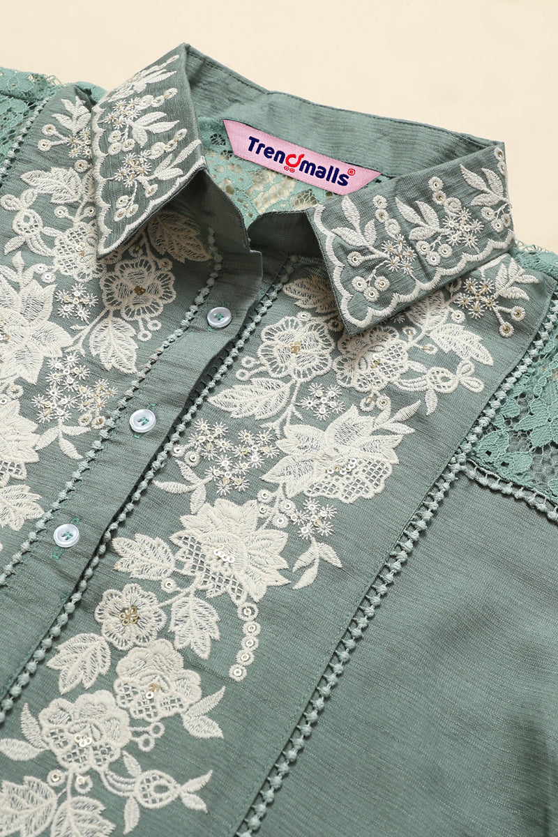 Women's Art Silk Embroidery Kurta - Puff Sleeve A line Short Kurti Style Tunic for Women Trendmallsin