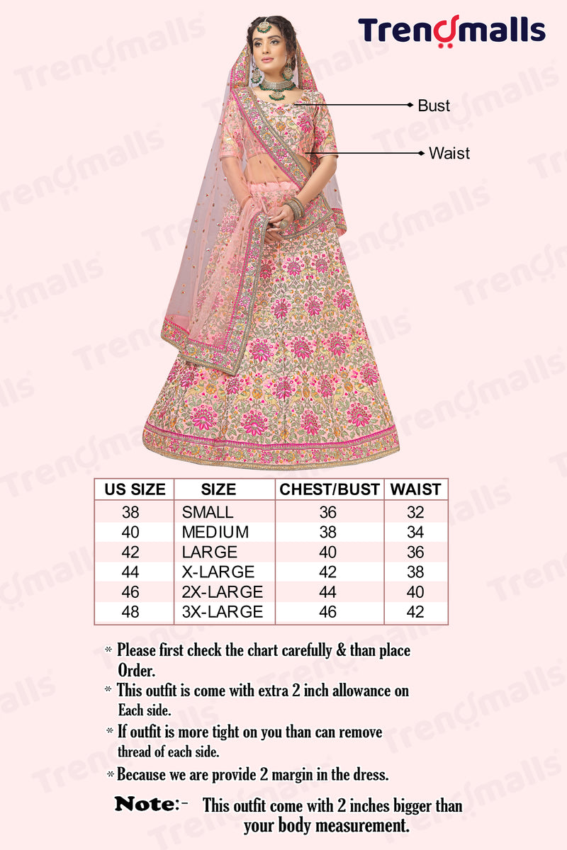 Light Pink Silk Heavy Embroidery work Bridal Lehenga Choli with Dupatta For Women