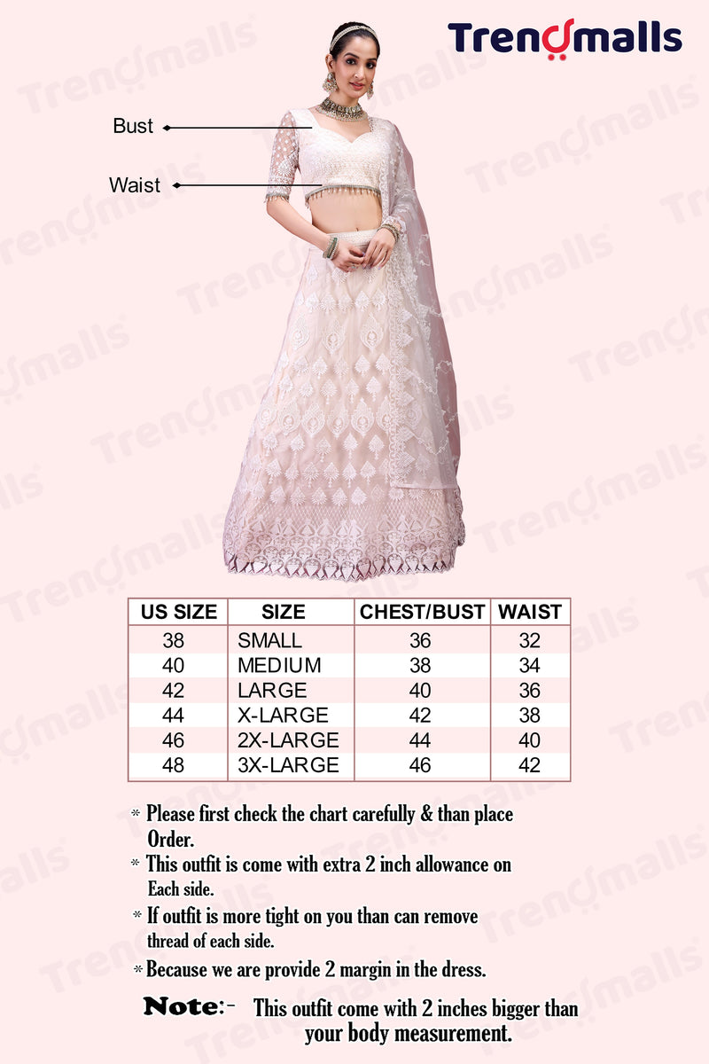 White Net Embroidery Lehenga Choli with Dupatta For Women's