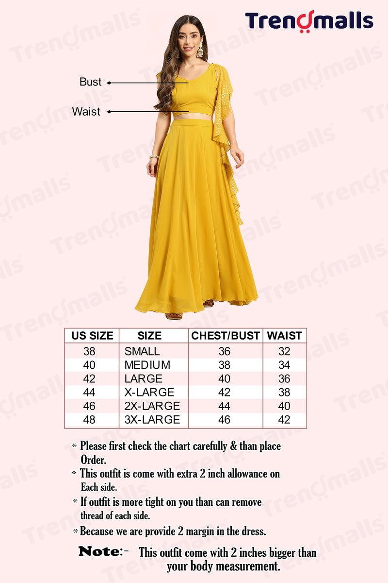 Yellow Semi-Stitched Crop Top Lehenga Choli Unstitch Blouse with Foil Print Dupatta For Women