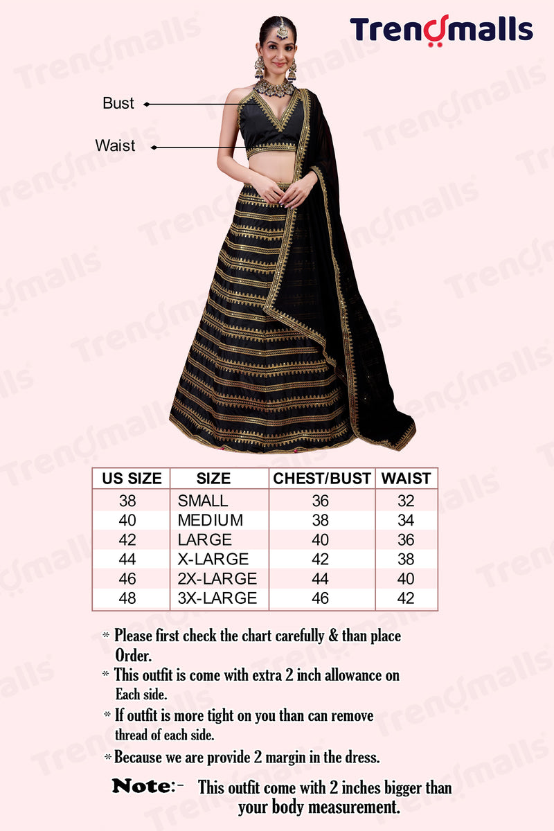 Black Silk Embroidery Lehenga Choli With Dupatta For Women's