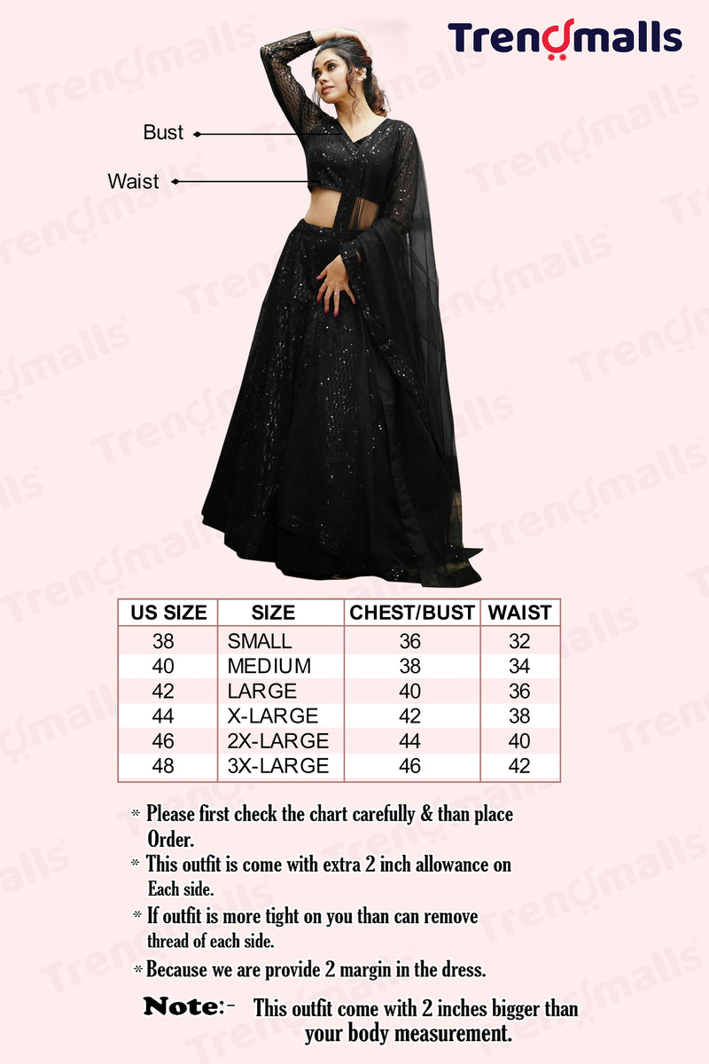 Black Net Sequin Embroidery Lehenga Choli with Dupatta |Bridal Party Stylish Wedding Lehenga Choli for women
