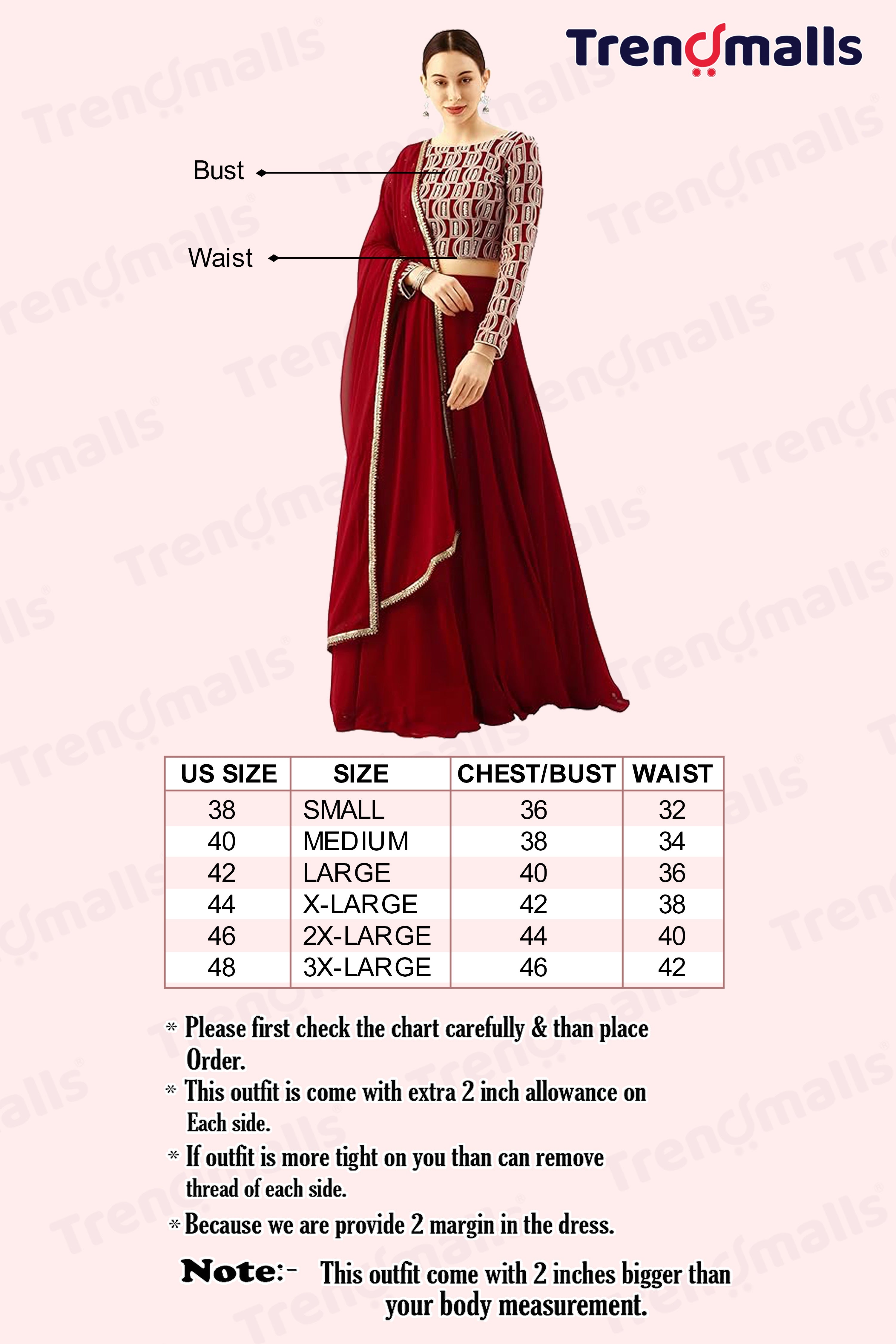 Georgette Embroidery work Lehenga Choli with Dupatta | Bridesmaid Wedding Lehenga Choli for women Trendmalls