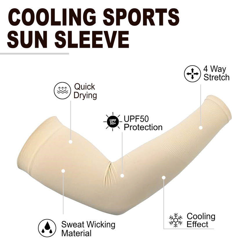 TRENDMALLS Arm Sleeves, Cooling UV Sun Protection Sports Compression for Men/Women/Kids (Beige)