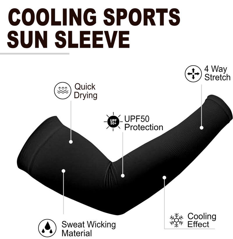 TRENDMALLS Arm Sleeves, Cooling UV Sun Protection Sports Compression for Men/Women/Kids (Black)