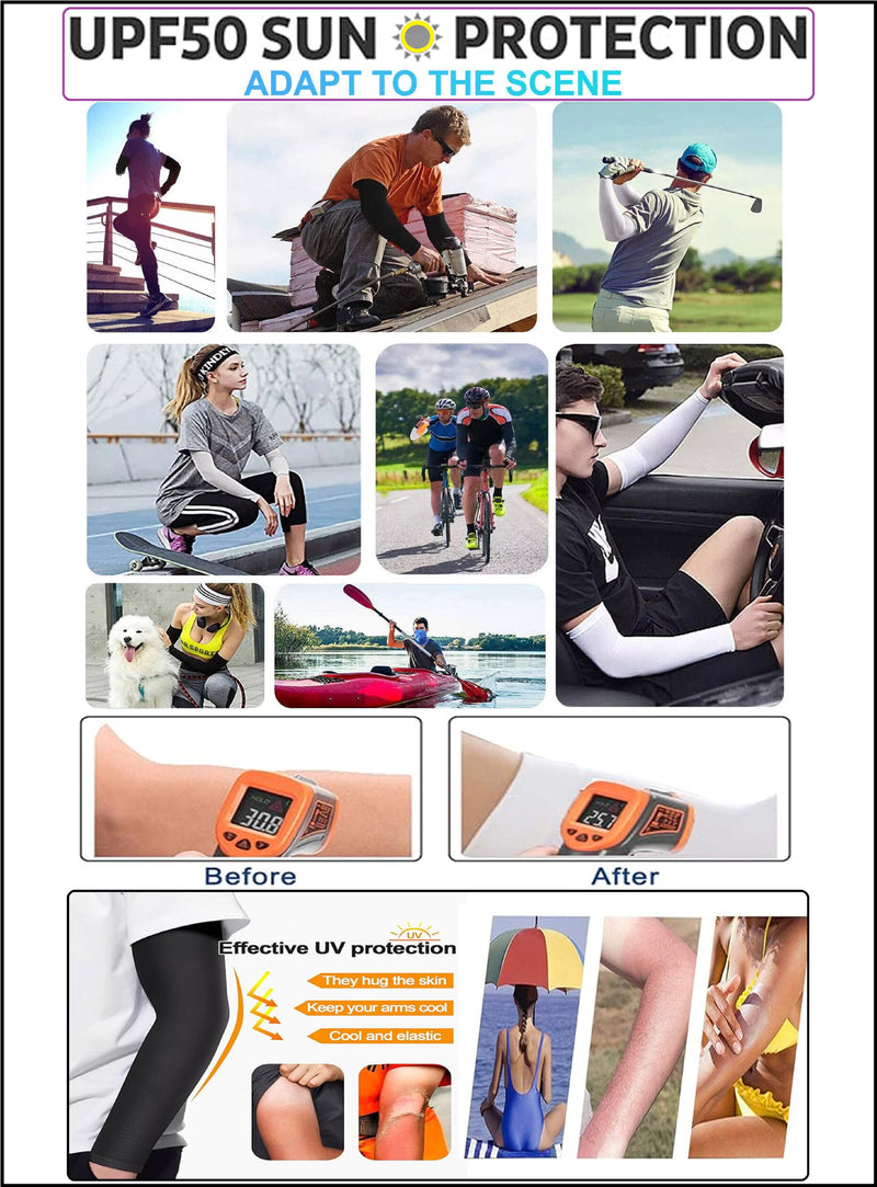 TRENDMALLS Arm Sleeves, Cooling UV Sun Protection Sports Compression for Men/Women/Kids (Black)