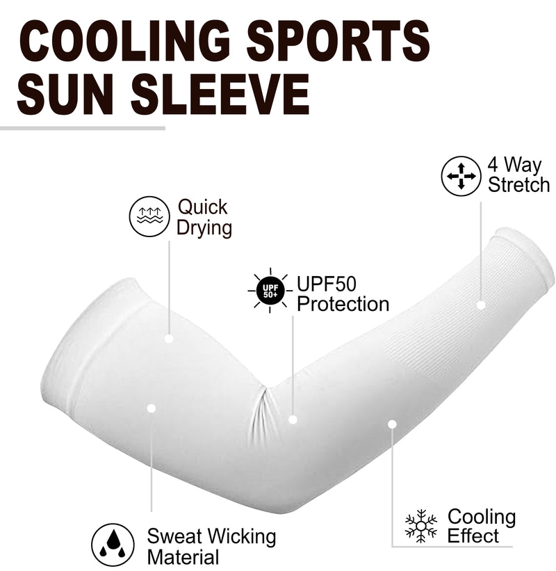 TRENDMALLS Arm Sleeves, Cooling UV Sun Protection Sports Compression for Men/Women/Kids (White)