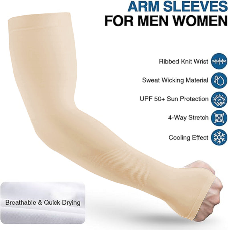 TRENDMALLS Arm Sleeves, Cooling UV Sun Protection Sports Compression for Men/Women/Kids (Beige)