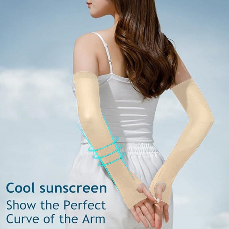 TRENDMALLS Arm Sleeves, Cooling UV Sun Protection Sports Compression for Men/Women/Kids (Beige)