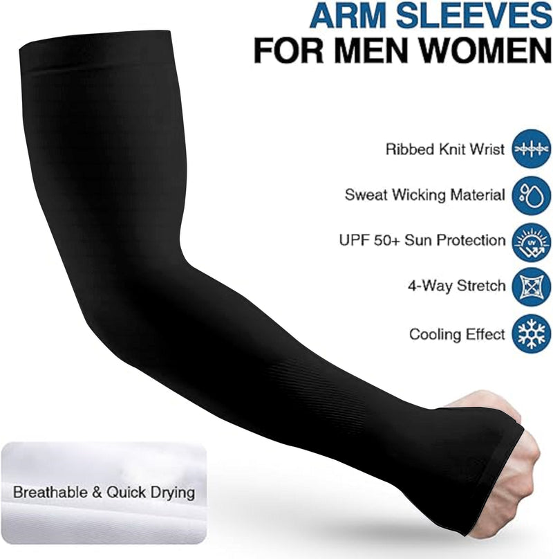 TRENDMALLS Arm Sleeves, Cooling UV Sun Protection Sports Compression for Men/Women/Kids (Black)