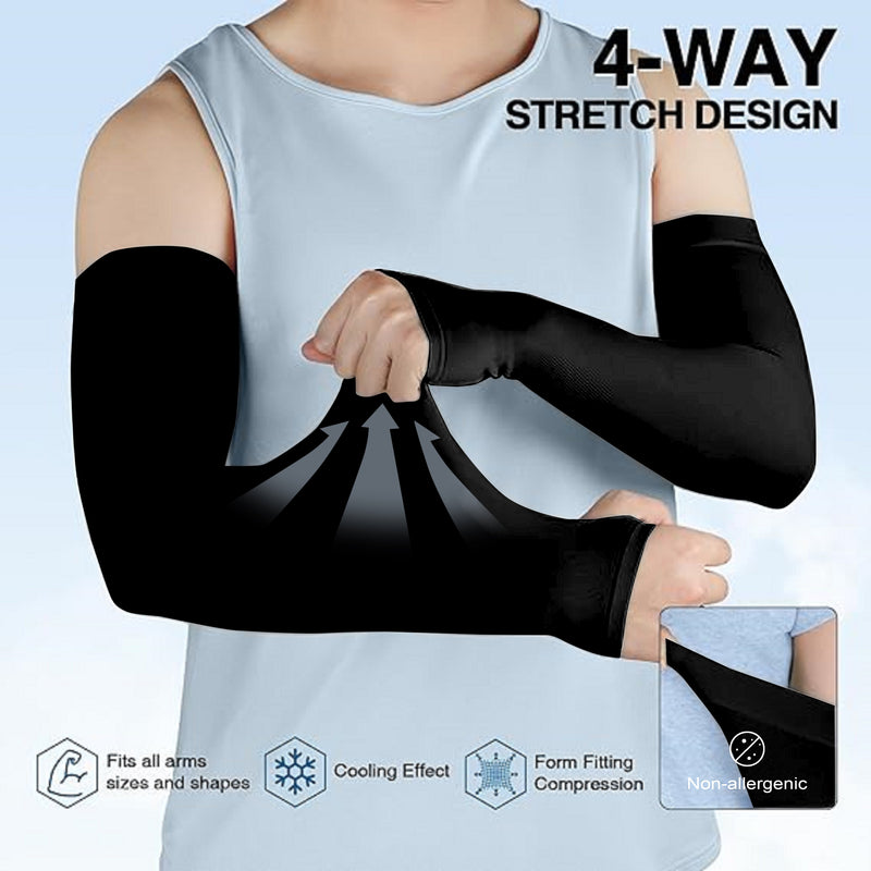 TRENDMALLS Arm Sleeves, Cooling UV Sun Protection Sports Compression for Men/Women/Kids (Black)