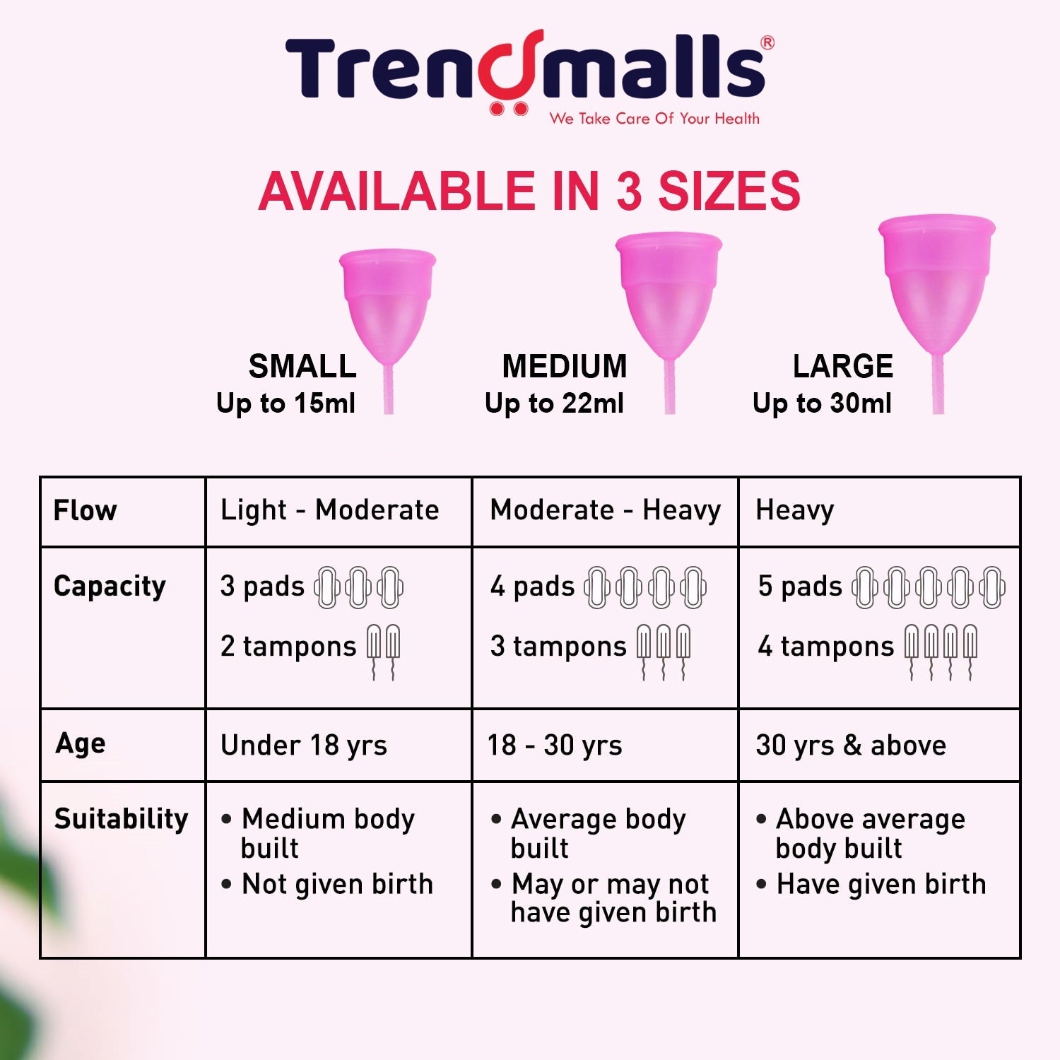 Reusable Menstrual Cup for Women | Small , Medium , Large -Size with Pouch | Ultra Soft, Odour & Rash Free|100% Medical Grade Silicone|No Leakage|Protection for Up to 8-10 Hours Pack of 1 Trendmalls