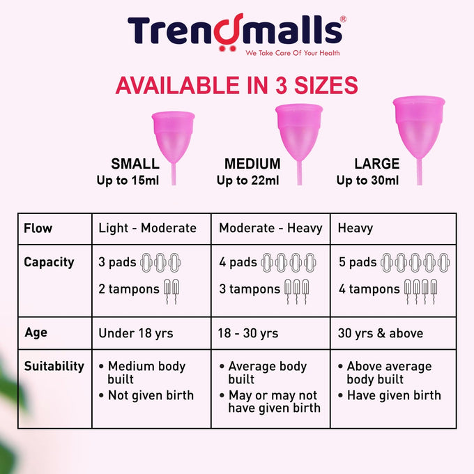 Reusable Menstrual Cup for Women | Small , Medium , Large -Size with Pouch | Ultra Soft, Odour & Rash Free|100% Medical Grade Silicone|No Leakage|Protection for Up to 8-10 Hours Pack of 1 Trendmalls