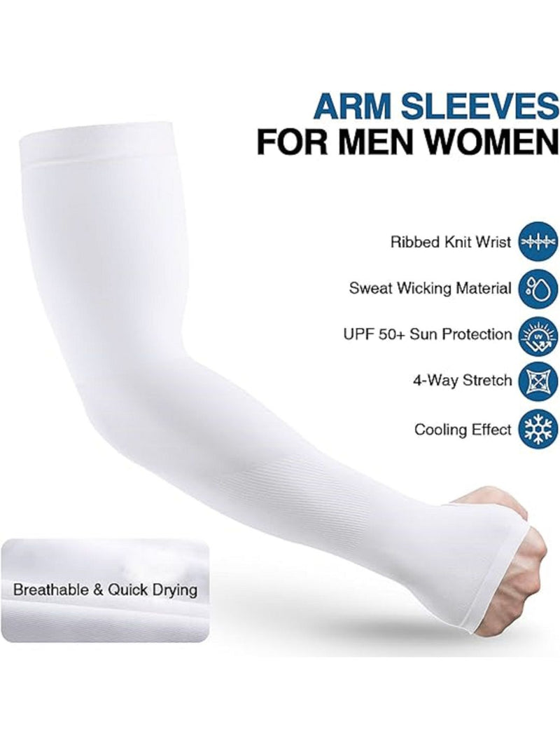 TRENDMALLS Arm Sleeves, Cooling UV Sun Protection Sports Compression for Men/Women/Kids (White)