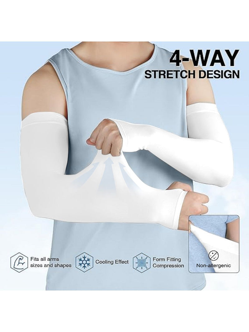 TRENDMALLS Arm Sleeves, Cooling UV Sun Protection Sports Compression for Men/Women/Kids (White)