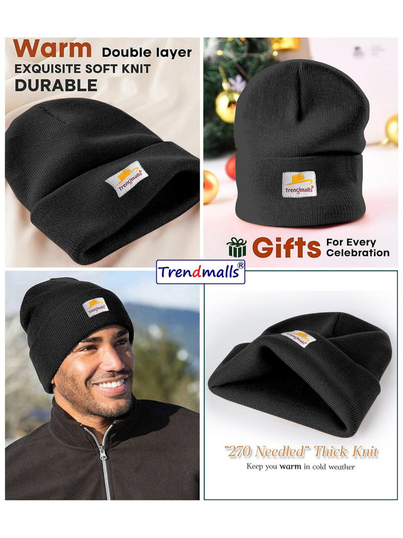 Mens/Women/Kids Cap Unisex Hat Knit Cuffed Beanie Cap for Men Stylish (Black)