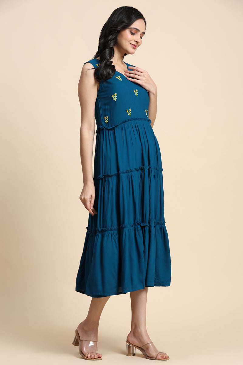 TRENDMALLS Western Dress Casual Loose Flowy Swing Shift Dress for Women Length:Midi