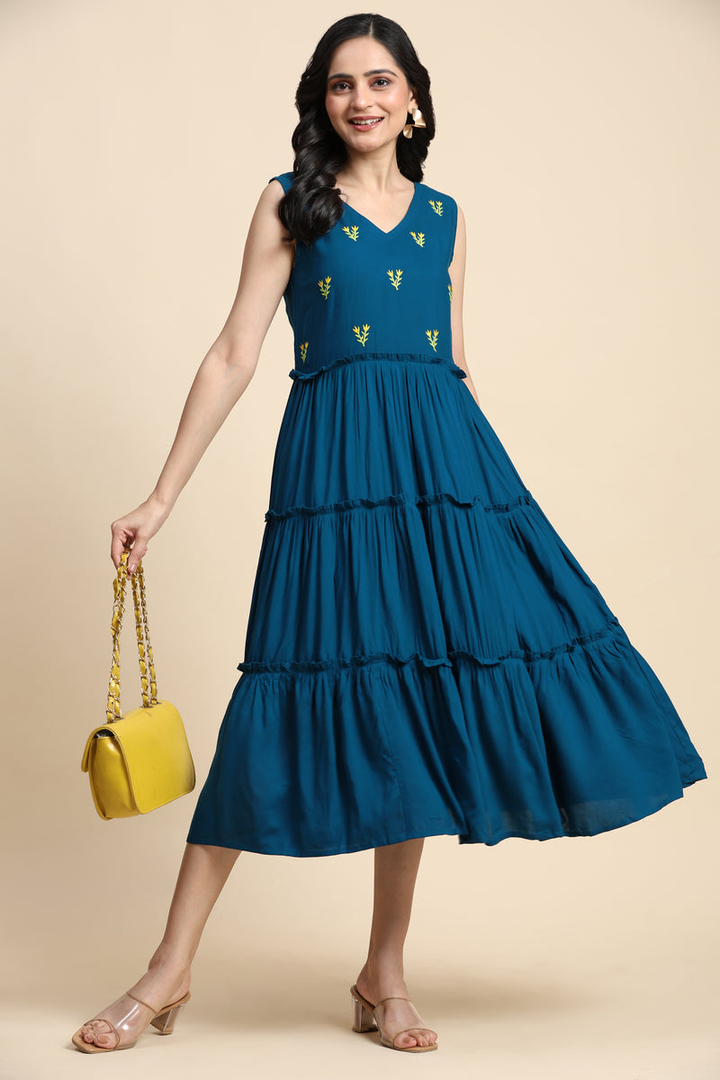 TRENDMALLS Western Dress Casual Loose Flowy Swing Shift Dress for Women Length:Midi