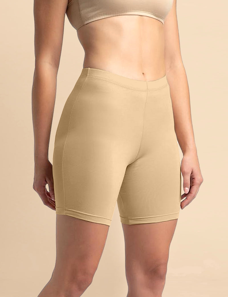 High Coverage Super Combed Cotton Elastane Stretch Mid Waist Shorties with Concealed Waistband Boy Shorts