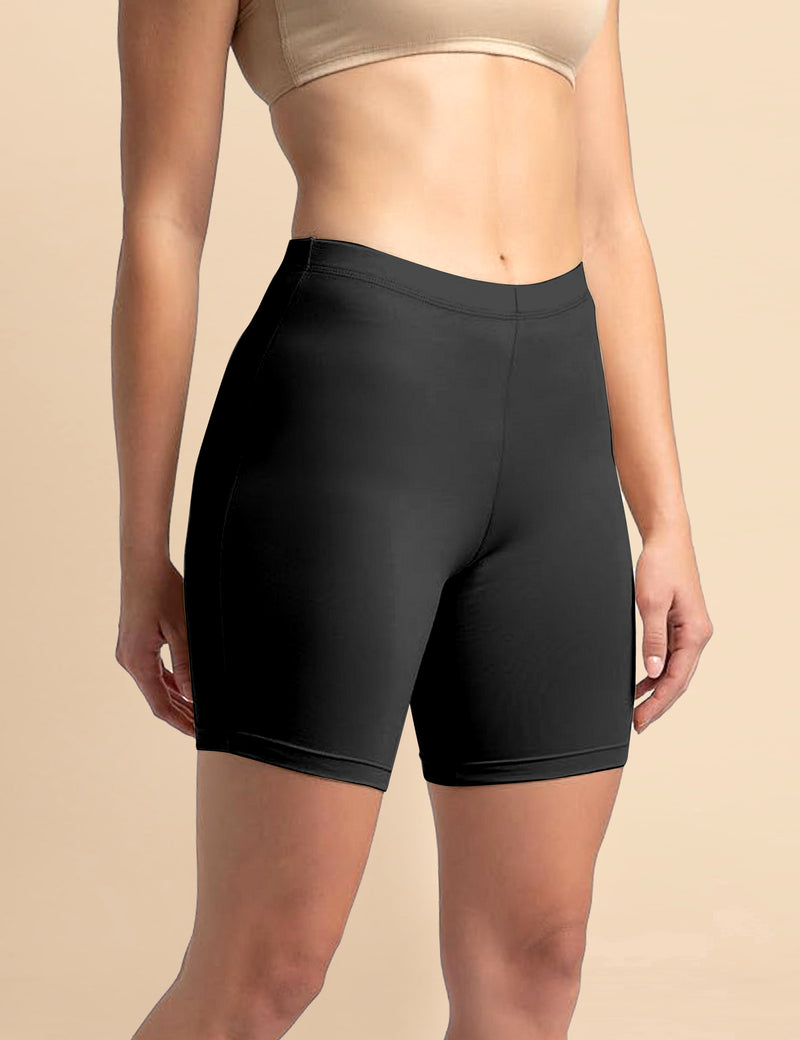 High Coverage Super Combed Cotton Elastane Stretch Mid Waist Shorties with Concealed Waistband Boy Shorts