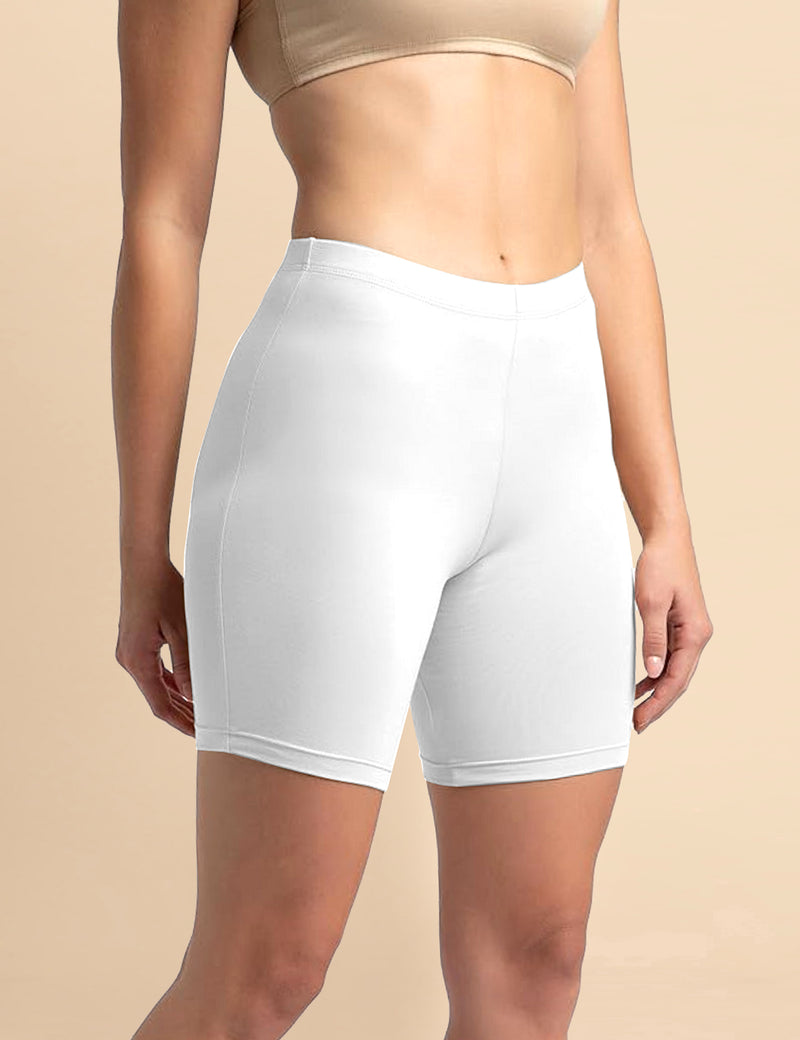 High Coverage Super Combed Cotton Elastane Stretch Mid Waist Shorties with Concealed Waistband Boy Shorts